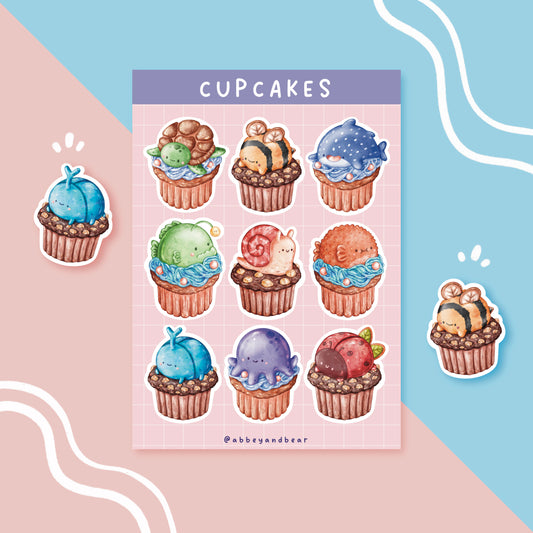 Animal Cupcake A6 Sticker Sheet