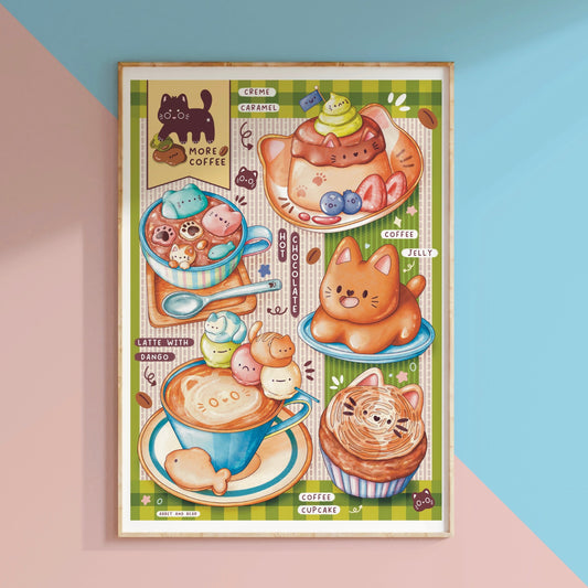 Coffee Cat Menu Art Print