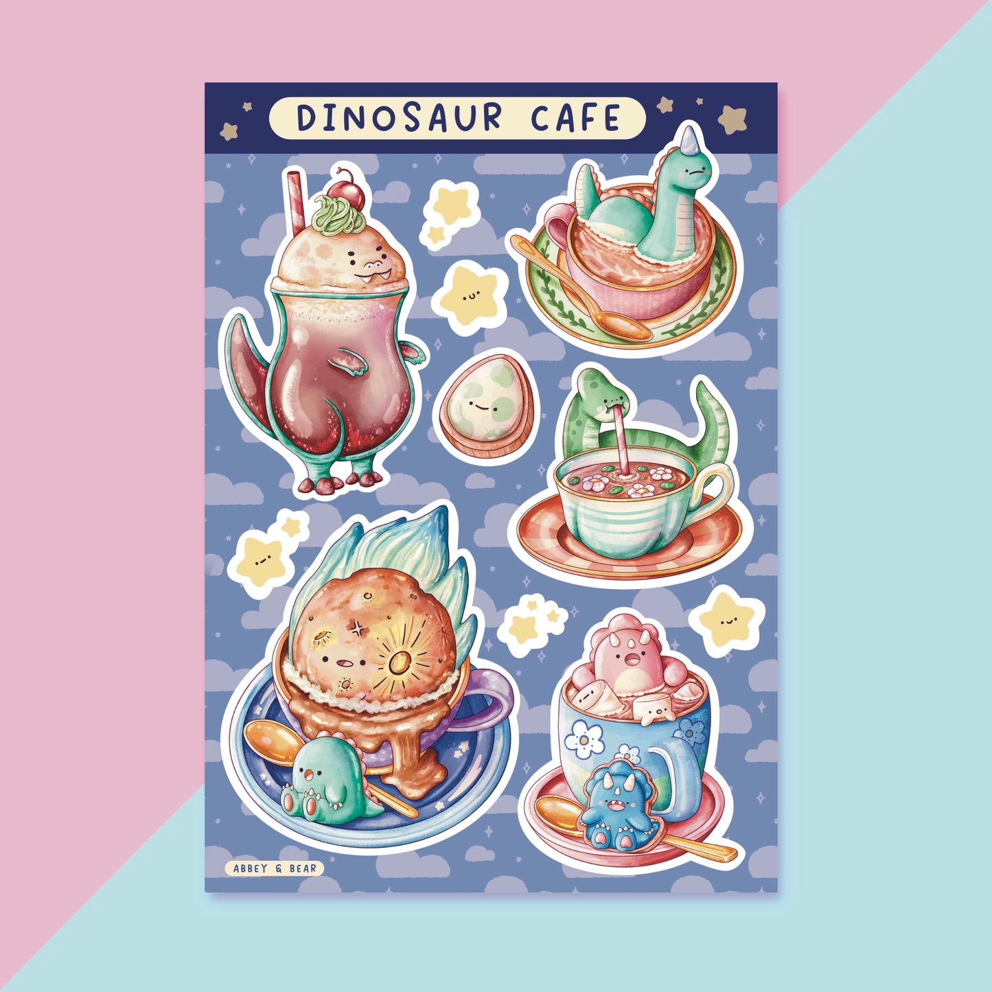 Dinosaur Cafe A6 Sticker Sheet