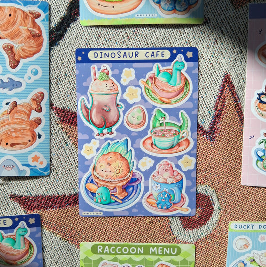 Dinosaur Cafe A6 Sticker Sheet