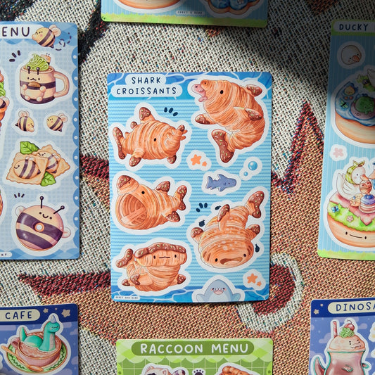 Croissant Shark Menu A6 Sticker Sheet