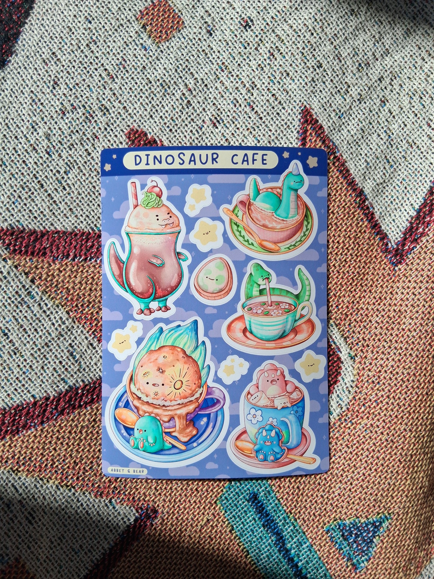 Dinosaur Cafe A6 Sticker Sheet
